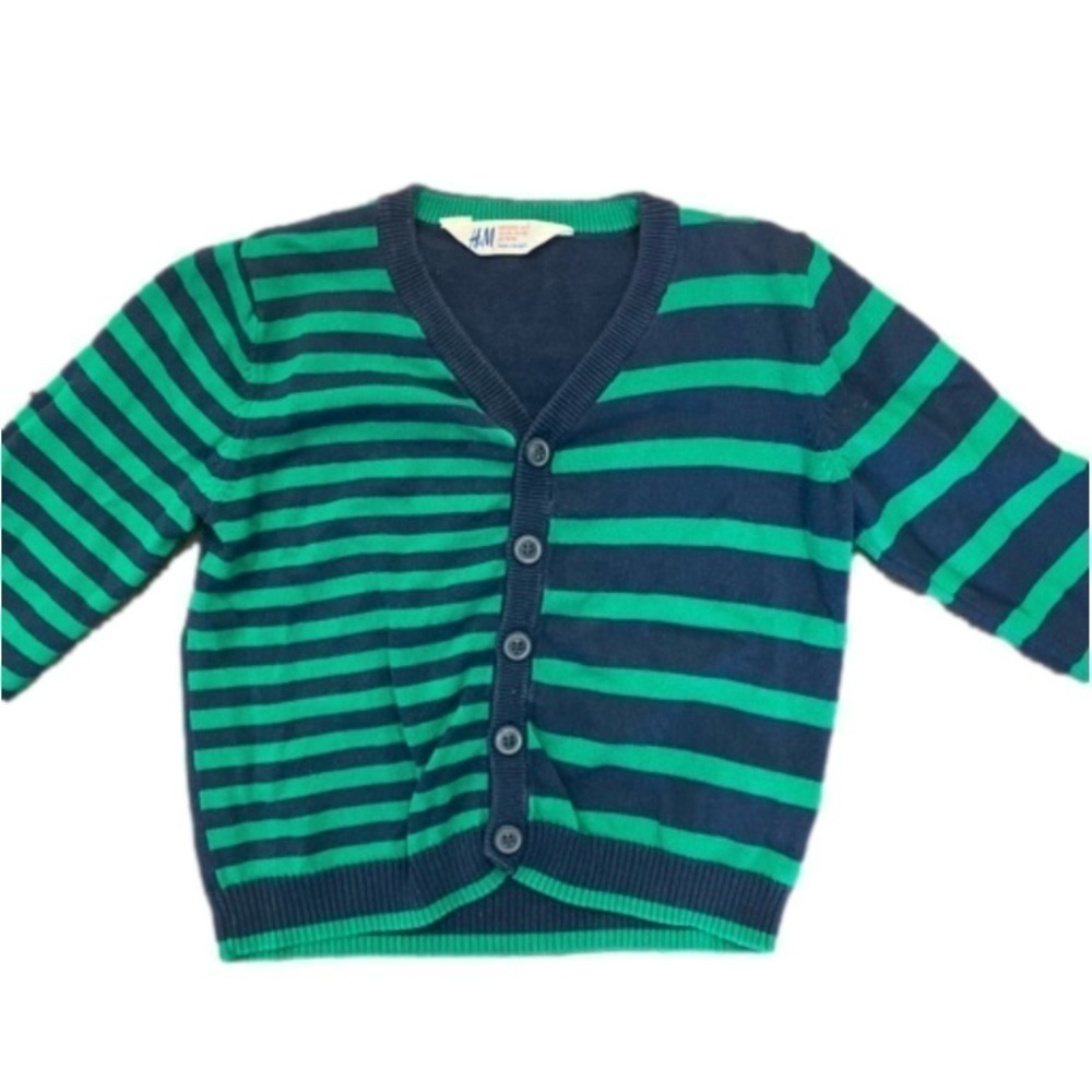 H&M Boy’s Green and Blue Striped Sweater Cardigan Size 2-4 Y